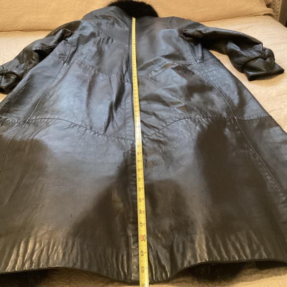 Damselle Luxurious Vintage Black Leather Coat with Fur Trim Women’s Size Medium - Picture 12 of 15